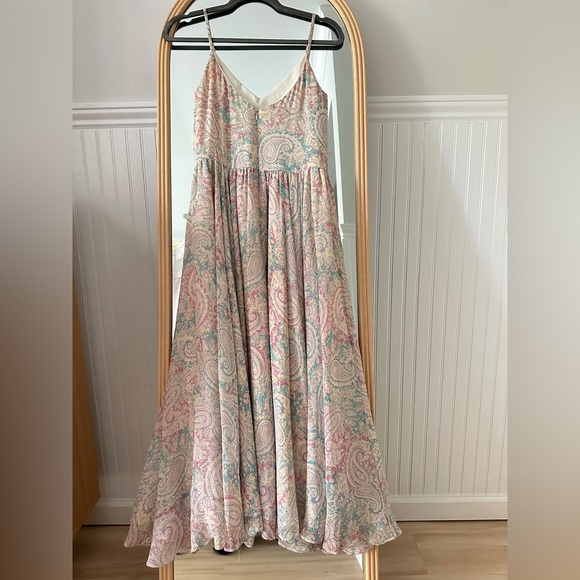Vintage 90’s Lauren Ralph Lauren Silk Pastel Paisley Maxi Dress SZ: 6